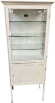 Vintage Industrial white medical iron and glass cabinet [163x66.5x38]