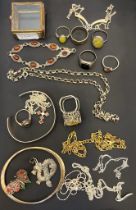 A Collection of silver jewellery; silver rings, bangles, necklaces and bracelet.