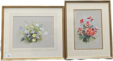 Mary Brown Two original watercolours depicting bouquets of flowers. Both fitted within gilt frames.