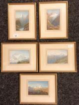 H.V.C A set of five watercolours titles 'The Matterhorn', 'View from Fin Haton the Glacier in