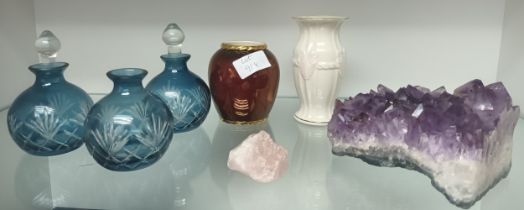 Mixed lot of collectables, Vintage decorated Belleek Irish Vase, Handpainted Carltonware ''Rouge