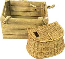 Fishing basket and wooden crate