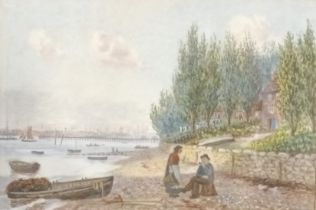 Framed watercolour depicting the Thames [1901] [C.W Roxby] (details to the reverse) [40x49cm]