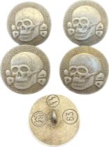 A Lot of 5 skull and cross bone buttons, stamped with German SS Marking. [Please make your own minds