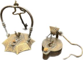 Two hanging lanterns; Minor's so called frog lantern and European miners hanging lantern.