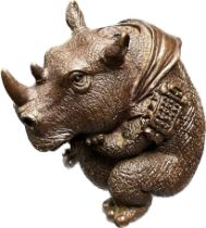 Small and Heavy Chinese Bronze Rhino figure/ sculpture. Stamped to base. [6.5cm high]