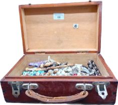 A small case containing a collection of mixed vintage beaded necklaces and various other items