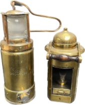 Two Brass antique lanterns; Brass Oldham Minors lantern- McGeoch 0583, 900- 4090. Early 20th century