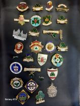 A Selection of vintage bowling badges to include Birmingham silver and enamel Irish Bowling