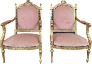 A Pair of Louie XVI Style single arms chairs. [105.5x64x53cm]