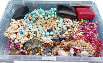 A Box of mixed costume jewellery; Beaded necklaces, Cuff links and various other items