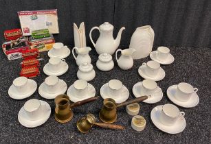 A Royal doulton Carnation coffee service, a selection of great British buses and collectable brass