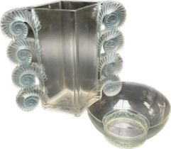 1930's Amiens vase by Rene Lalique. Together with a Rene Lalique small bowl with bird design