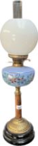 Antique desk paraffin lamp; Glass funnel, White glass globe shade, Blue glass paraffin holder and