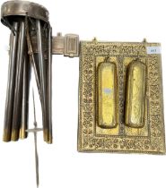 Art Deco wind chimes and brass worked brush wall hanger.
