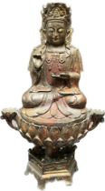 Chinese Bronze deity censor burning pot, figural Buddha lid. [23cm high]