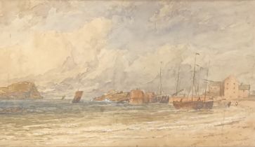 E.T Crawford Watercolour depicting North Berwick Harbour, signed and dated 1854. [Frame 43x60cm]