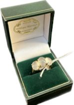 9ct yellow gold ladies ring set with three moonstone style stones. [Ring size N] [3.57Grams]
