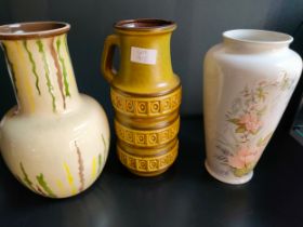 Three various vases; West German vase and two others.