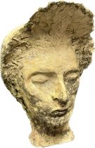 G Mac Clay sculpture of a head. Signed to the back of the neck. [29cm high]