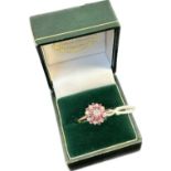 9ct yellow gold diamond and pink spinel cluster stone ring. [Ring size T] [2Grams]