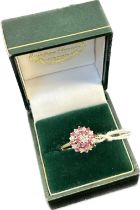 9ct yellow gold diamond and pink spinel cluster stone ring. [Ring size T] [2Grams]