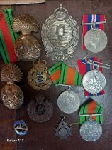 Group WWI cap badges; Mine Clearance Service; R.A. x 2; Royal Engineers; R.N.; silver fob medal;