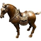 Small and Heavy Chinese Tang Horse Sculpture. Stamped to base. [7cm high, 7.5cm length]