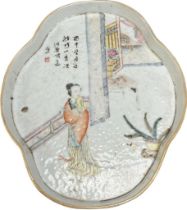 Chinese Famille Rose hand painted tea tray/ dish. [26.5x22cm]