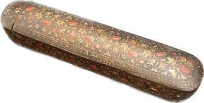 19th century Islamic hand painted and lacquered floral design pen box [6x28x6cm]