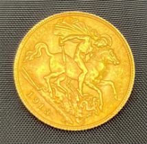 1913 George V Half sovereign gold coin.