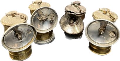 Four various antique Minors carbide lanterns; Three 'Premier' & one 'Guy's Dropper'