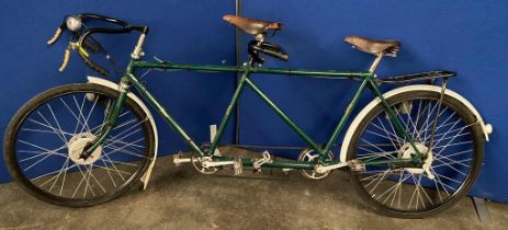 A Vintage Sun of Birmingham ltd tandem bicycle with fitted Brookes ltd saddles with fitted British