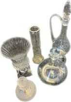 A Selection of antique and vintage crystal and glass; French Baccarat lead glass scent bottle- early