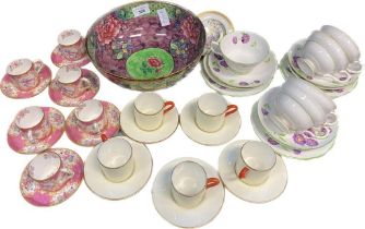 A Selection of coffee cans and saucers, Victorian cups and saucers, Maling purple thumb print and