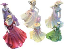 Six various Coalport lady figurines; 'Diana', 'Belinda', Ladies of Fashion- 'Summer Days' & Young