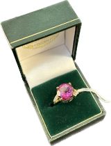 9ct yellow gold ladies ring set with a round cut pink spinel stone [Ring size N] [5.98grams]