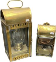 Two Antique 19th century brass and glass country house wall lanterns. Burners present. [Tallest 38c-