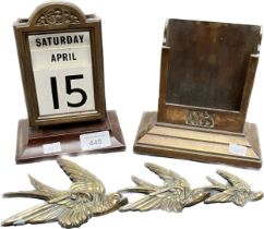 Two Art Deco Bronze desktop calendars- one lot of cards present and complete. Together with three
