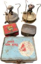 Five various vintage stoves; Boxed Valor Pressure stove, Boxed The Pocket 'Primus' No.96 stove,