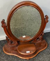 19th century mahogany framed dressing table mirror with small storage. [64cm high]