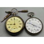 Antique Birmingham silver full hunter pocket watch in a working condition, together with one other