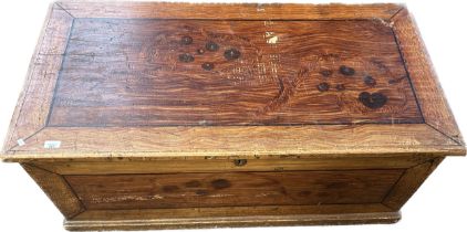 Antique oak coffor, the top opening to interior storage