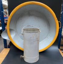 A Farmer's vintage metal wash pan & A vintage cast metal urn [90cm diameter]