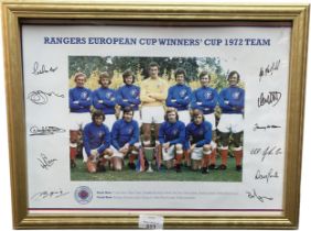 A Signed Rangers football club 1972 European cup winners squad print in fitted frame