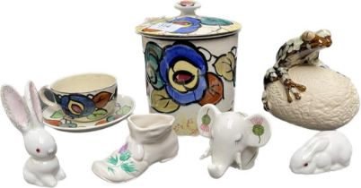 A selection of Scottish pottery; Robert heron early Kirkcaldy Scottish pottery hand painted jar &