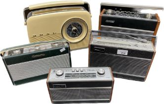 A collection of five vintage radios to include Roberts radio & hacker