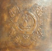 Framed raised relief leather worked wall plaque for the Murray Clan. Drawings attached to the