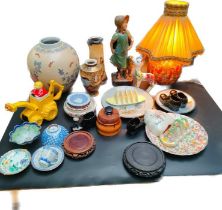 A large collection of collectables; 1930s chalk figure, A French paper mache flower design table