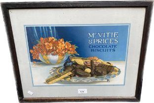 An original McVities & prices chocolate advertising within an oak frame showing McVities engraved [